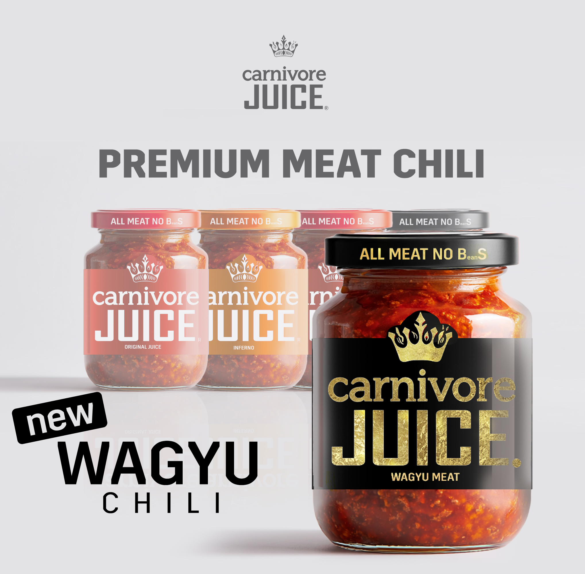 Premium Meat Chili Collection featuring new WAGYU - Complete Carnivore Juice lineup